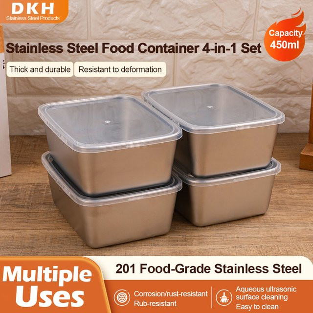 MTM 4-teiliges Set auslaufsichere Edelstahl-Lebensmittelbehälter mit Deckeln in Silber - Bild 1
