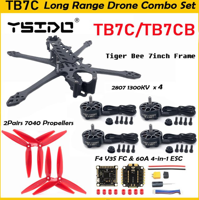Ysido TB7C TB7CB 7 Zoll FPV Langstrecken-Drohnen Carbon Rahmen mit 1300kv bürstenlosem Motor und Propellern in Schwarz - Bild 1