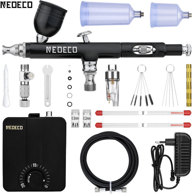 Neoeco Airbrush-Set mit 30PSI Kompressor, tragbares Dual-Action-Multifunktions-Set in Schwarz - Bild 1