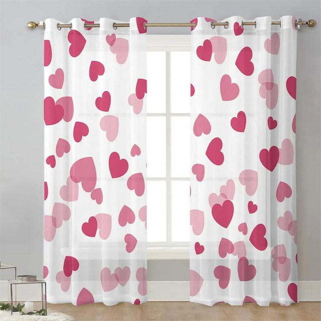 Yiran Furniture Voile Vorhänge mit Herz-Motiv für Schlafzimmer und Wohnzimmer, Transparent Weiß, B: 65 cm, H: 60 cm, 2er-Set - Bild 1