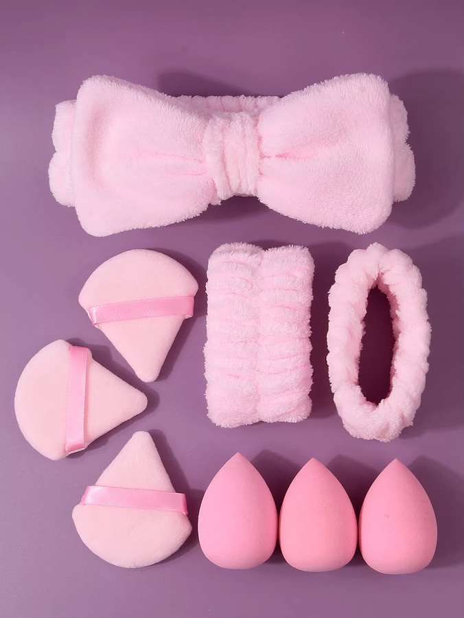 KOSSHOW Beauty-Tools Set, 9 Stück, Rosa, Haargummis, Make-up-Schwämme, Puderquasten - Bild 2