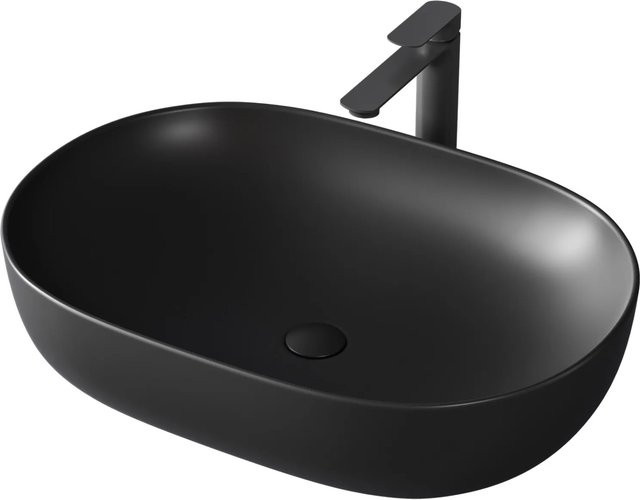 Emke Aufsatzwaschbecken aus Keramik in Mattschwarz, Rechteckiges Waschbecken, B/T/H: 60 x 41,5 x 13,5 cm - Bild 1