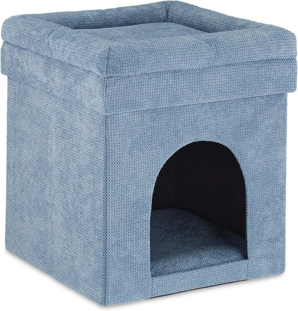Relaxdays Katzenhöhle Hocker Grau mit Kissen aus MDF und Polyester, B/T/H: 42 x 38 x 38 cm - Bild 1