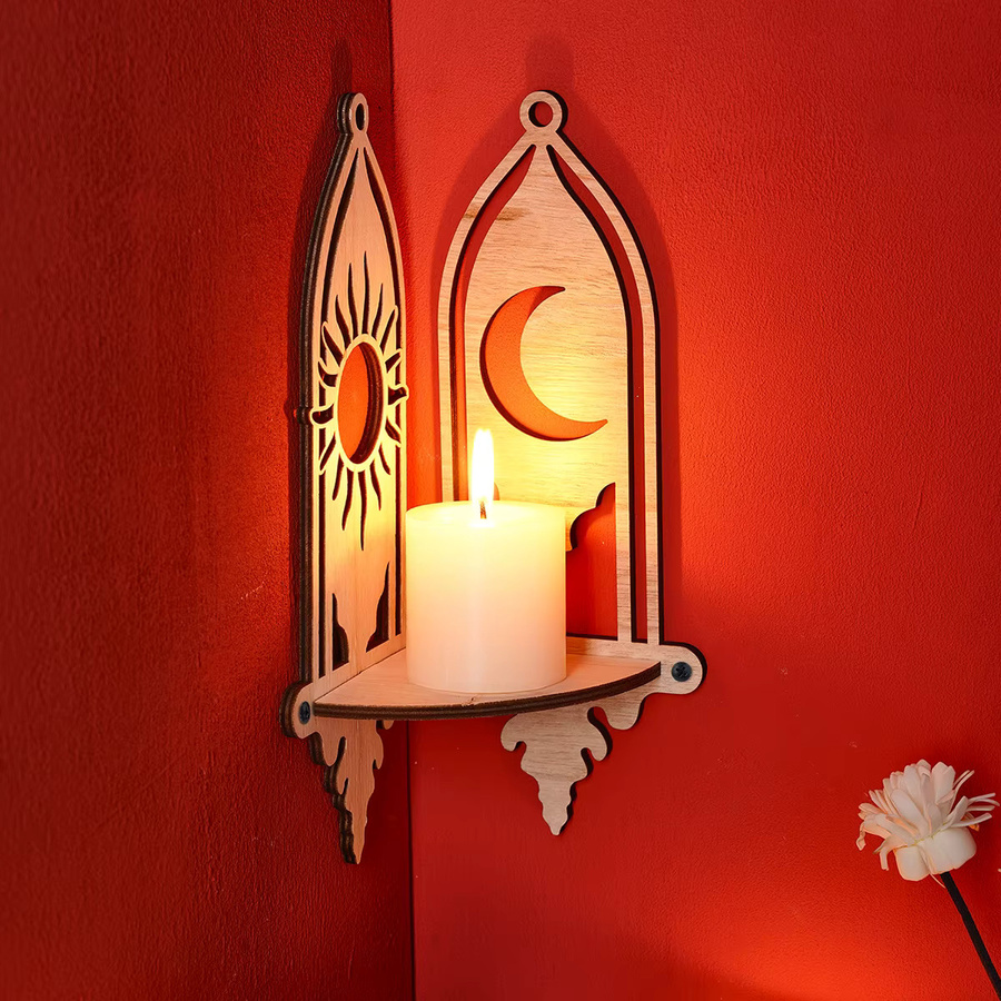 DIY Holz Eckregal Sonne und Mond zur Wandmontage als dekoratives Aufbewahrungsregal - Bild 1