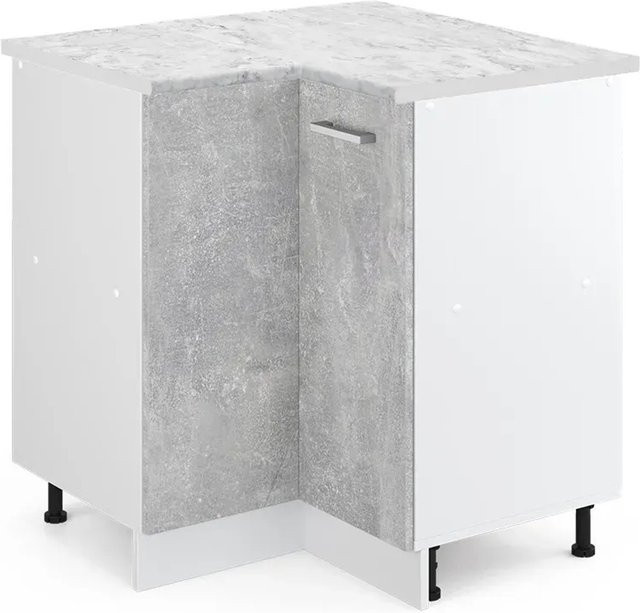 Vicco R-Line Eckunterschrank für die Küche in Beton-Optik und Weiß mit Marmor-Design, B/T/H: 75,6 x 60,0 x 81,6 cm - Bild 1