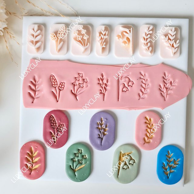 7-teiliges Set Blattförmige Polymer-Clay-Ohrringstempel mit Blumenmustern in Mehrfarbig für die Schmuckherstellung aus Kunststoff - Bild 1