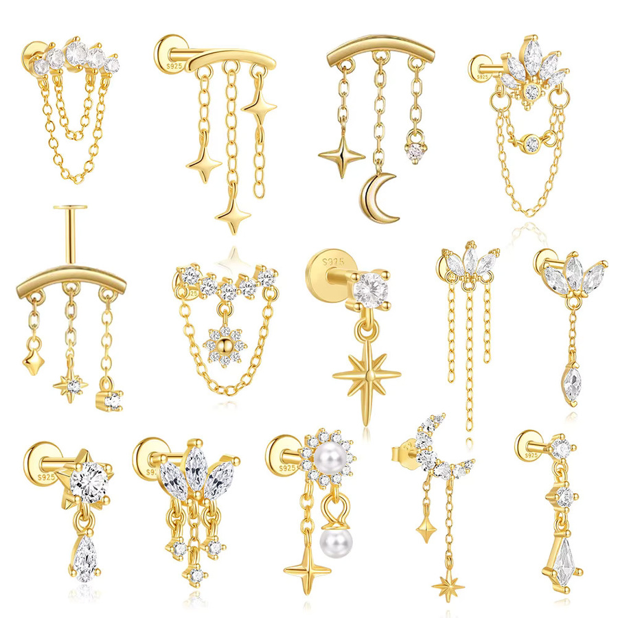 ROXI Ohrringe, 925 Sterlingsilber, Stern-Quaste, Helix-Kettenohrring, Damen - Bild 1