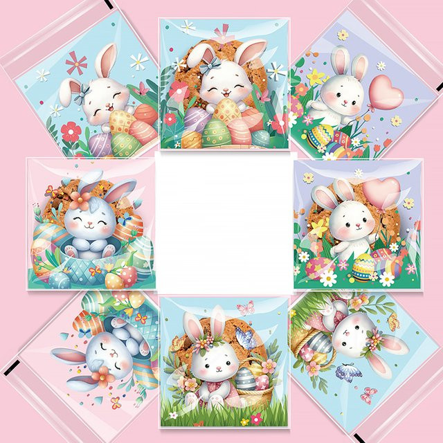 100 Stück Ostern Zellophan Taschen mit Kaninchen und Ei Motiv für Candy und Cookies in Transparent und Multicolour - Bild 1