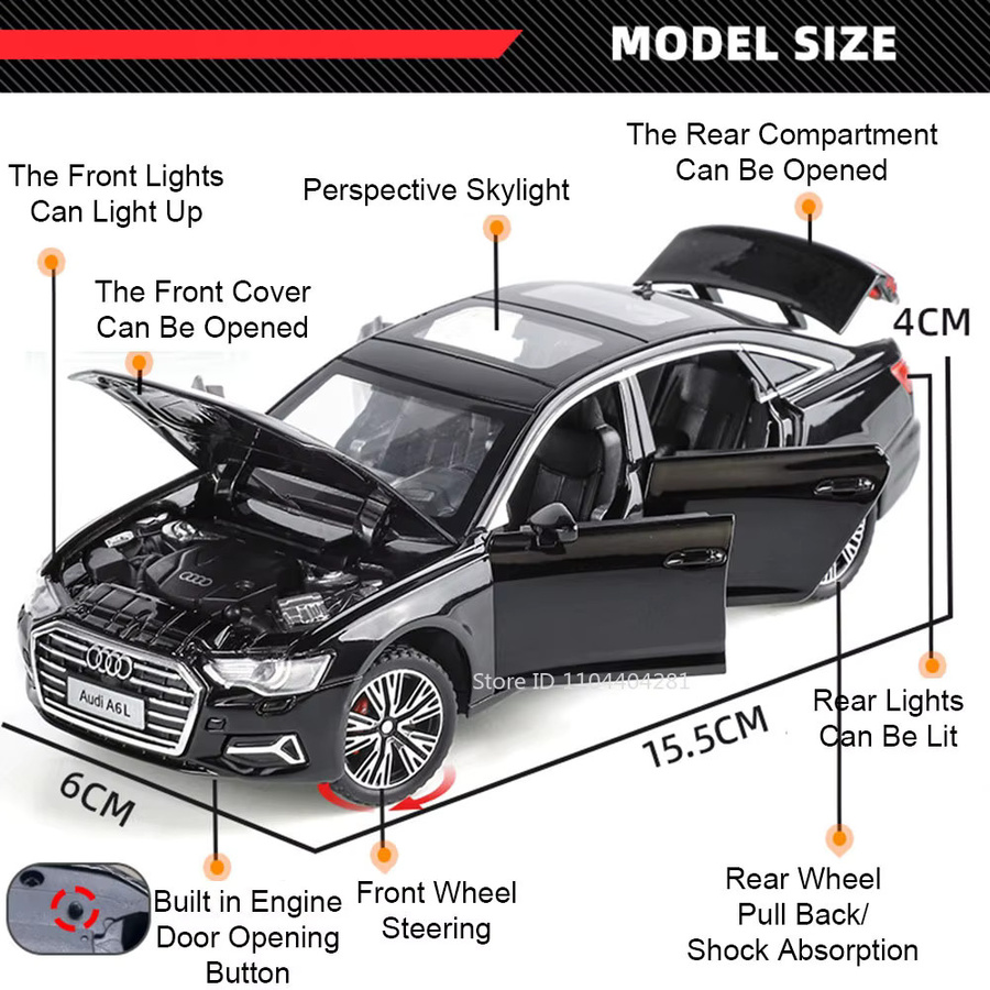 MAKEDA A6L S400L Diecast Auto, 1:32, Metall, mit Licht und Sound - Bild 2