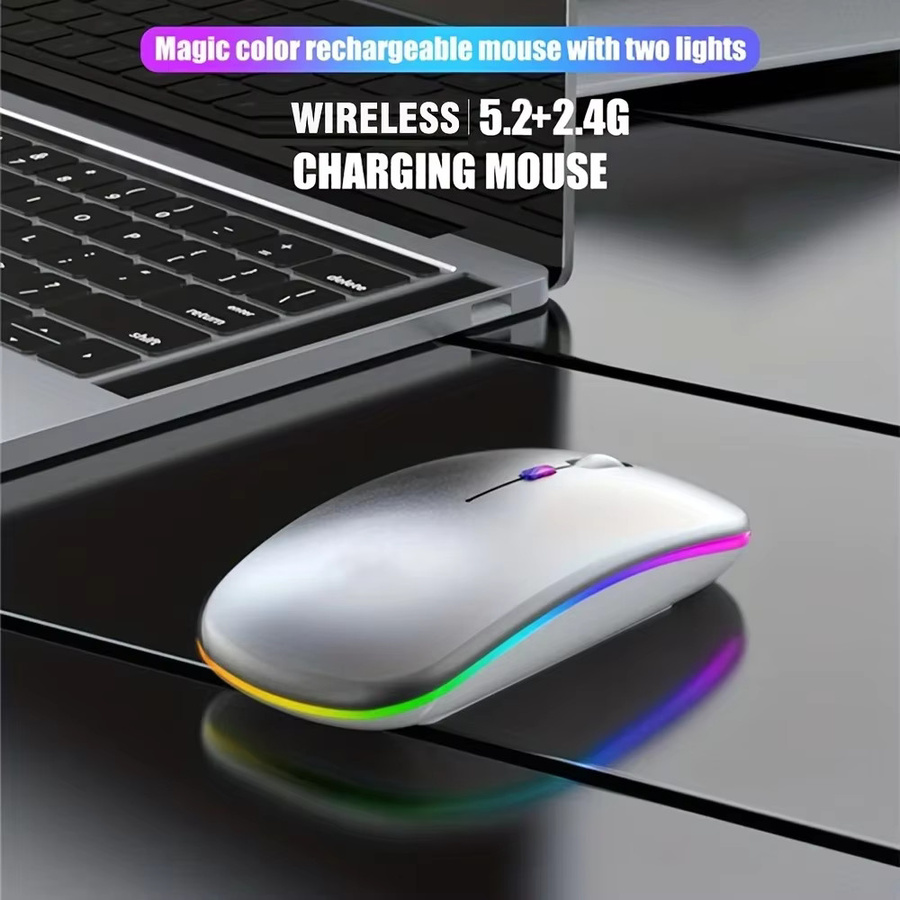 DIXSG Drahtlose Maus mit Bluetooth und 2,4 GHz Dual-Modus, Wiederaufladbar, Stille-Klick und LED-Hintergrundbeleuchtung, Schwarz - Bild 2