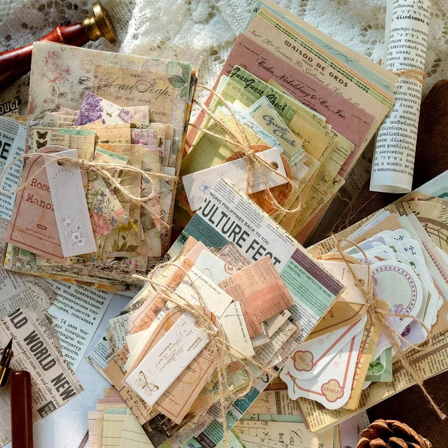 100 Stück Vintage Bastelpapier Set für DIY Junk Journal und Collage in Multicolour - Bild 1