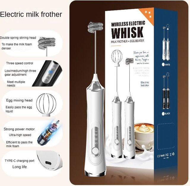 XIADYINJIA Elektrischer Handmixer mit Doppelstab, wiederaufladbar, 3 Geschwindigkeiten, Schwarz oder Weiß - Bild 1