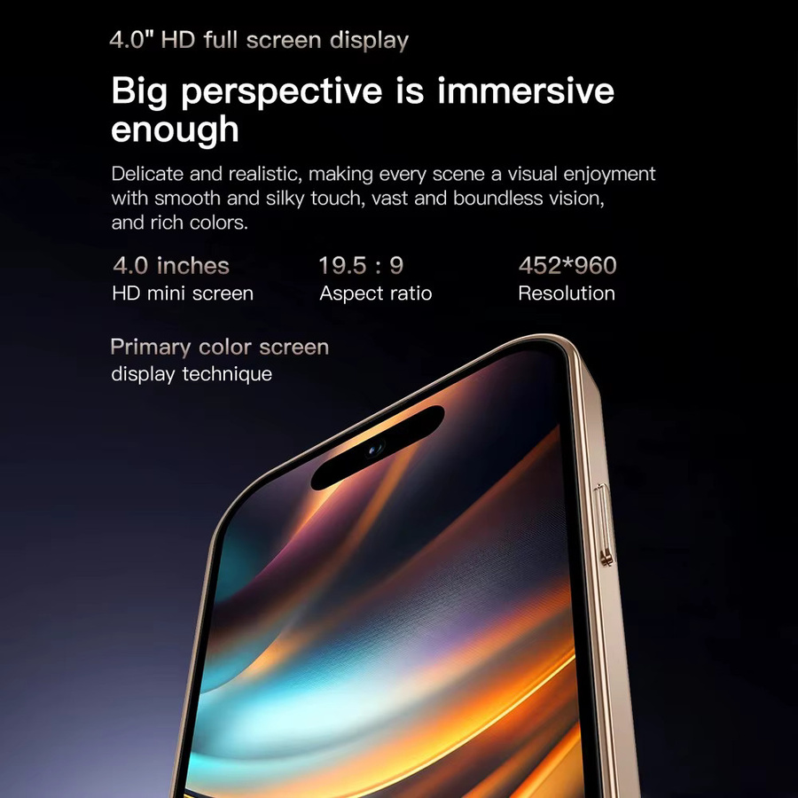ONEMYTH M16Pro Mini-Smartphone mit 4,0 Zoll Android 10, Dual-SIM, 2 GB RAM, 16 GB Speicher, 2000 mAh Akku, 5 MP Kamera, Gesichtsentriegelung und USB-C in Schwarz oder Gold - Bild 2