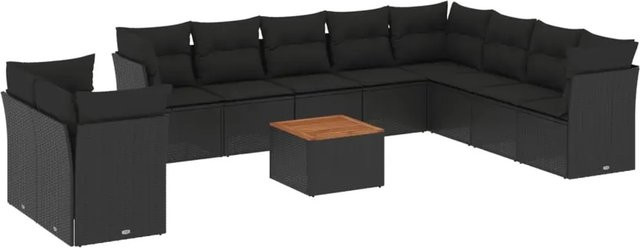 vidaXL 11-teilige Garten-Sofagarnitur in L-Form aus Polyrattan mit Kissen und Tisch in Schwarz - Bild 1