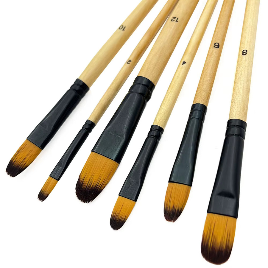 6-teiliges Künstler-Pinselset für Aquarell, Öl und Acryl in Mehrfarben mit Holzgriffen - Bild 2