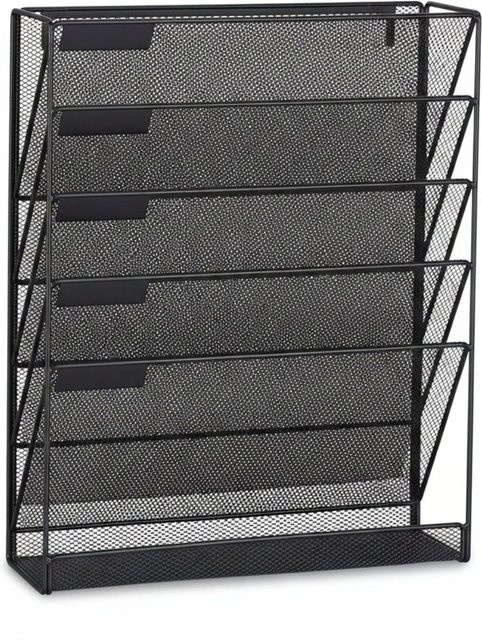 Relaxdays Zeitschriftenhalter aus Metall in Schwarz mit 6 Fächern zur Wandmontage, B: 40,5 cm, H: 32,5 cm, T: 10,5 cm - Bild 1