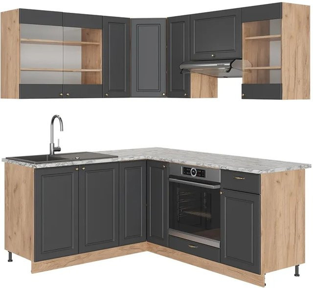 Vicco Eckküche Fame-Line Landhausstil Eiche Anthrazit Gold B: 160 cm, T: 60 cm, H: 82 cm - Bild 2
