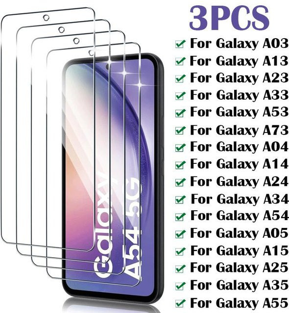 3er-Set Gehärtetes Glas Displayschutzfolie für Samsung Galaxy A54 A14 A34 A24 A04 A53 A13 A33 A73 A23 A03S A15 A35 A55 M52 in Weiß - Bild 1