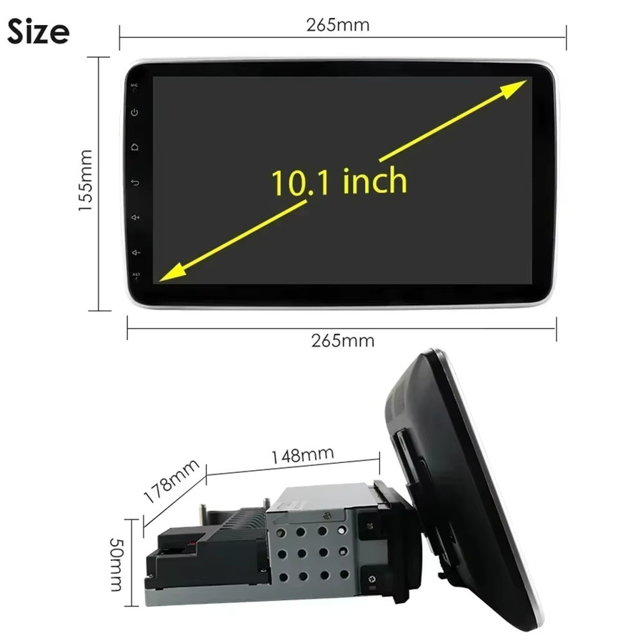 Hizpo Universal 1 Din Autoradio mit 360 Grad drehbarem Bildschirm, Android Auto, CarPlay, GPS, Bluetooth, WIFI und FM RDS in Schwarz - Bild 4