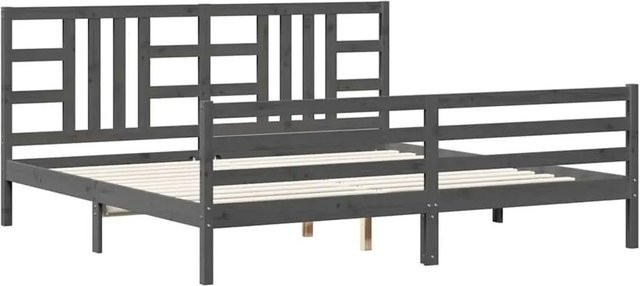 vidaXL Massivholzbett aus Kiefernholz mit Kopfteil in Grau, rustikale Optik, B/T/H: 200 x 200 x 205,5 cm - Bild 1