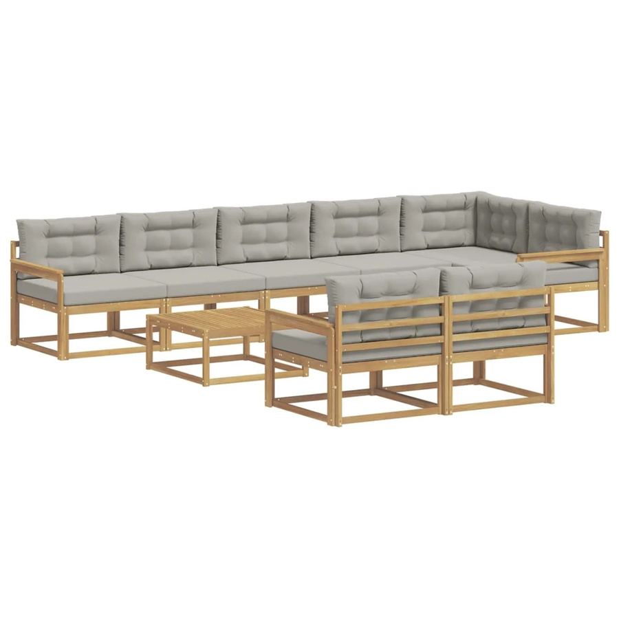 vidaXL Outdoor-Sofagarnitur aus Akazienholz in L-Form, 9-teiliges Set in Weiß-Hellgrau mit UV-beständigen Polstern, B/T/H: 79 x 79 x 37 cm - Bild 2