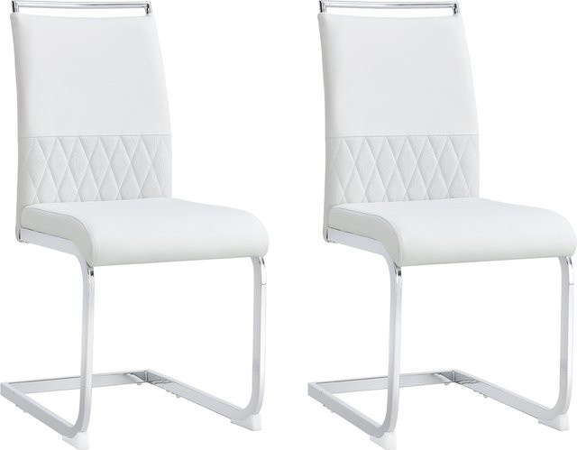 Set aus 2 modernen Esszimmerstühlen von FC in Weiß mit hoher Rückenlehne aus PU und Leinen sowie ergonomischem Design - Bild 1