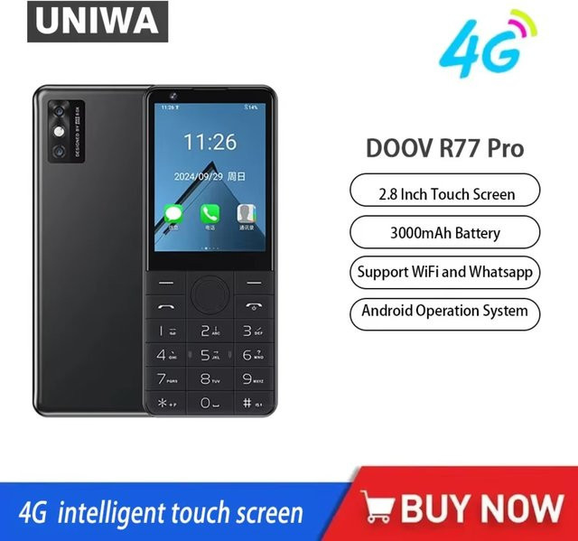 DOOV R77 Pro 4G Smartphone mit Android 13, 2,8 Zoll Touchscreen, 3 GB RAM, 32 GB Speicher, Schwarz oder Grau - Bild 1