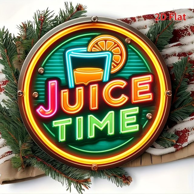 CIFBUY Metall-Wandkunst Juice Time Rund, Mehrfarbiges 2D-Metallschild im Retro-Stil für Küche und Party-Dekoration - Bild 1