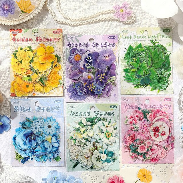 Leisurely Floral Whisper PET-Aufkleber-Set mit Vintage-Blumen-Stickern in Blau und Multicolour für Journaling und Scrapbooking - Bild 1