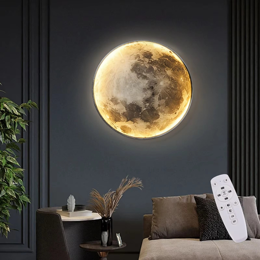 RRBEST LED Wandleuchte Mond in Weiß, dimmbar mit Fernbedienung, Art Deco Design, Durchmesser: 80 cm - Bild 5
