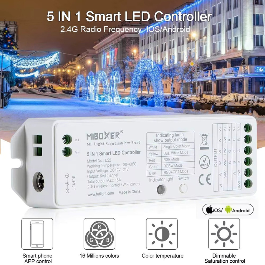Miboxer 5-in-1 LED-Controller LS2 Zigbee und WLAN mit 2,4 G, Dimmer für RGBW, 12–24 V, kompatibel mit Alexa und Google Assistant - Bild 2