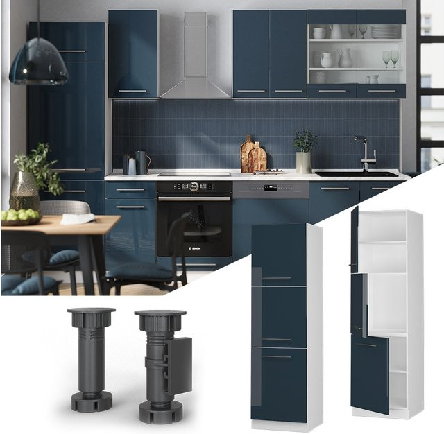 Vicco Herdschrank Fame-Line Küchenschrank in Weiß und Dunkelblau Hochglanz mit 3 Türen, B/T/H: 60,0 x 58,1 x 82,0 cm - Bild 1