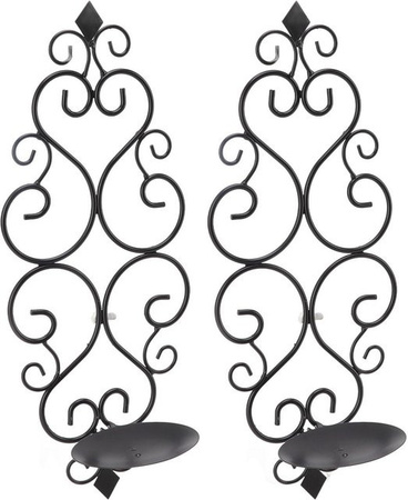 2er-Set Tooarts Kerzenhalter aus schwarzem Metall im klassischen Stil für Tealight, Wandmontage