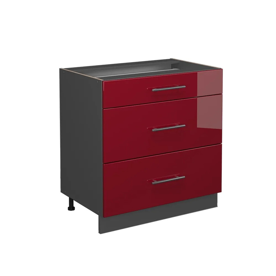 Vicco Küchenunterschrank Fame-Line Bordeaux Hochglanz Anthrazit mit 3 Soft-Close-Schubladen B/T/H: 80 x 60 x 82 cm - Bild 2