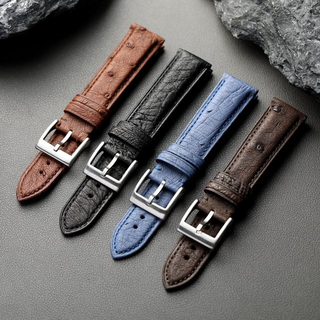 Raystray Uhrenarmband Straußenleder, Schwarz, Herren - Bild 1