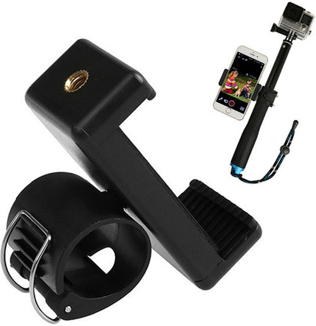 Selfie Stick mit verstellbarem Clip und Halterung für GoPro und Action-Kameras, Schwarz - Bild 1