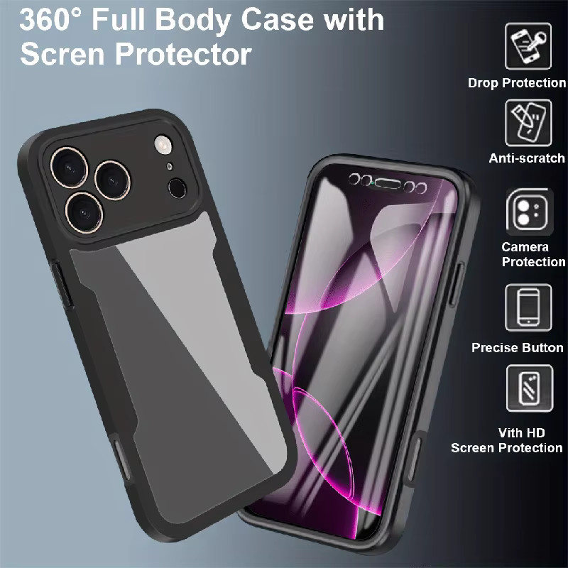 Stoßfeste 360-Grad Ganzkörper-Schutzhülle für iPhone Modelle in Schwarz von ZEKS - Bild 3