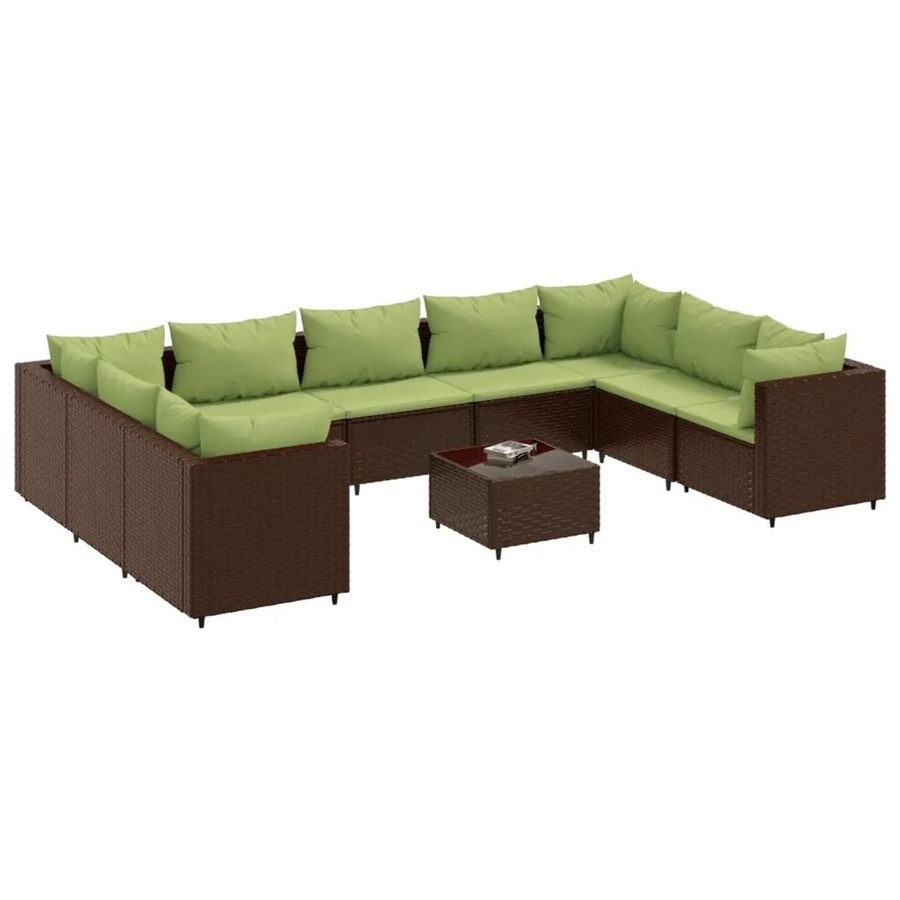 vidaXL 10-tlg. Garten-Lounge-Set aus braunem PE-Rattan mit Kissen und pulverbeschichtetem Stahlgestell - Bild 2