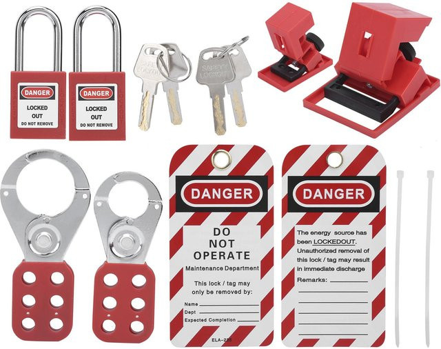 Multifunktionales Lockout-Tagout-Kit von Painter in Rot mit Haspe, Warnschild und Sicherheitsvorhängeschloss - Bild 1