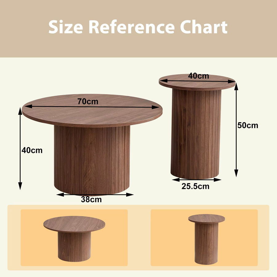 EGOONM 2er-Set runde Couchtische aus Holz im nordischen Stil, braun, ineinander steckbare Couchtische für Wohnzimmer und Schlafzimmer - Bild 4