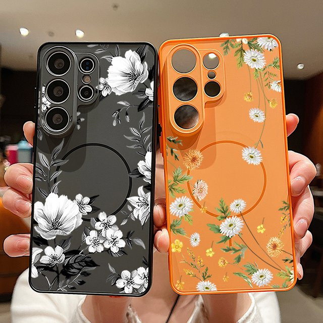 Magnetische Handyhülle mit Blumenmuster für Samsung Galaxy S26 S25 S24 S23 Ultra FE A56 A37 A16 A55 A15 A36 in Grün - Bild 1