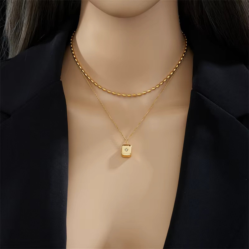 Dieyuro Halskette, Edelstahl, Gold, Würfel Stern Muster, Damen - Bild 2