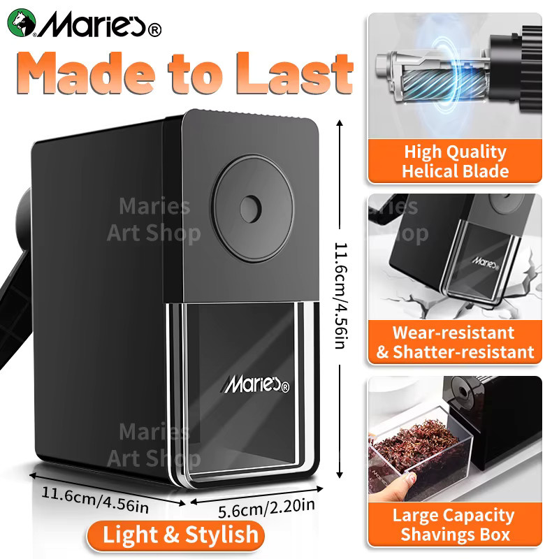 Marie's manuelles Bleistiftspitzer-Set in Schwarz mit 13-teiligem Zubehör und 12 Bleistiften - Bild 5