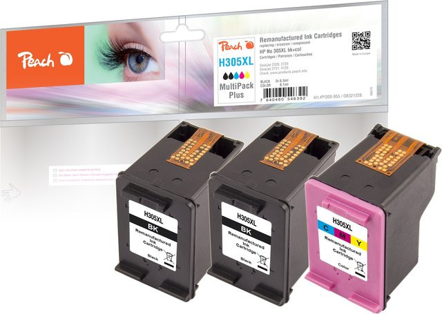 Peach Druckköpfe XL Set für HP No. 305XL, 3er Pack (2x Schwarz, 1x Multicolor) für HP DeskJet 2700, 2710, 2720 - Bild 1