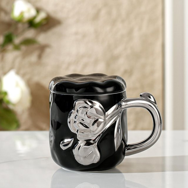 Yiran Furniture Keramiktasse mit Deckel, Schwarz, 450 ml - Bild 1