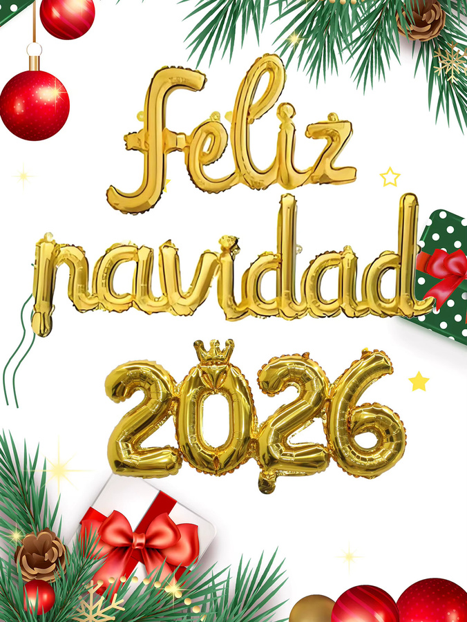 Spanische Weihnachtsdekoration Feliz Navidad 2026 Buchstaben- und Zahlen-Luftballons in Gold und Silber - Bild 2