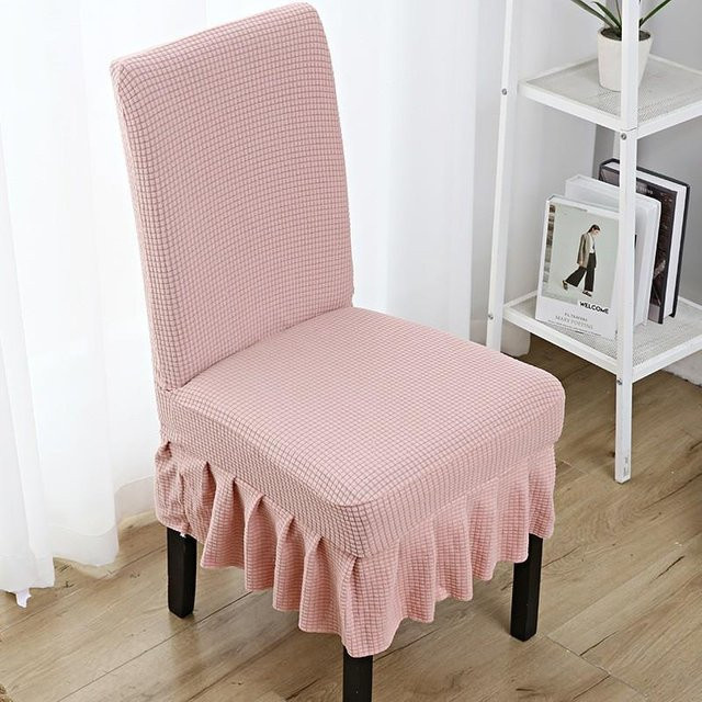 Yiran Furniture Jacquard Elastischer Stuhlbezug mit integriertem Hocker, Floral, Pink, B/T/H: 42 x 38 x 38 cm - Bild 1