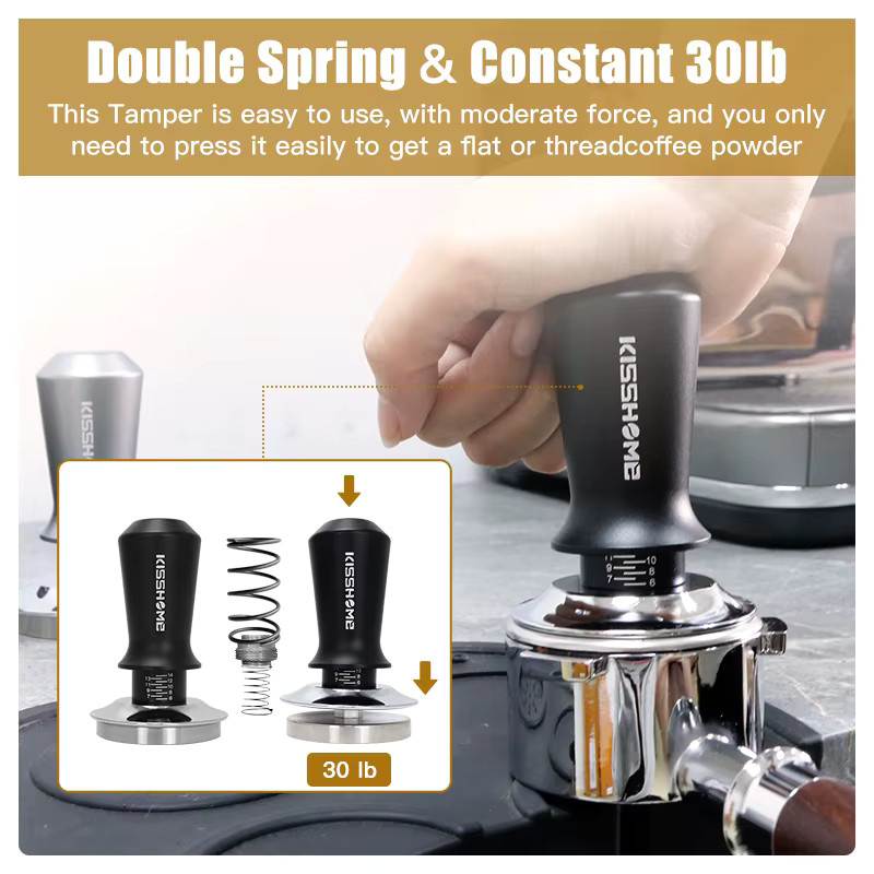 Kisshome Kaffee-Stampfer in Schwarz, doppelt federbelastet und kalibriert für 30 Pfund Konstantdruck, Barista-Espressomaschinen-Zubehör, Durchmesser: 58,5 mm - Bild 4