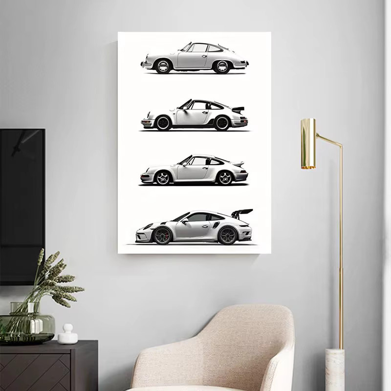 WJWANG Moderne Leinwand Wandkunst mit Auto-Grafik in Schwarz-Weiß zur Dekoration deines Wohnzimmers - Bild 3