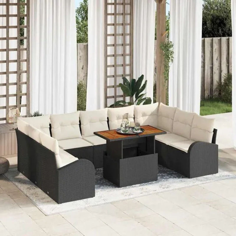 Vidaxl Garten-Sofa-Set aus Polyrattan und Stahl, 10-teiliges Loungemöbel in Schwarz und Beige, B/T/H: 100 x 55 x 73 cm - Bild 1